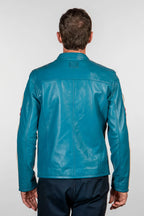 Blouson en cuir 24H Le Mans Colin bleu mallard Homme