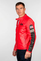 Blouson en cuir 24H Le Mans Colin rouge poivre Homme