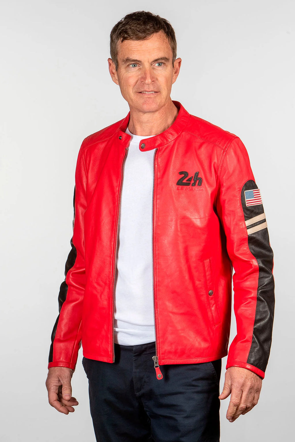 Blouson en cuir 24H Le Mans Colin rouge poivre Homme