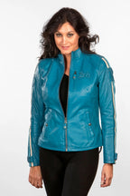 Blouson en cuir 24H Le Mans Cyntia bleu mallard Femme