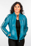 Blouson en cuir 24H Le Mans Cyntia bleu mallard Femme