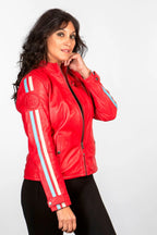 Blouson en cuir 24H Le Mans Cyntia rouge poivre Femme