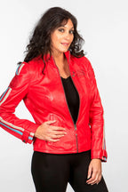 Blouson en cuir 24H Le Mans Cyntia rouge poivre Femme