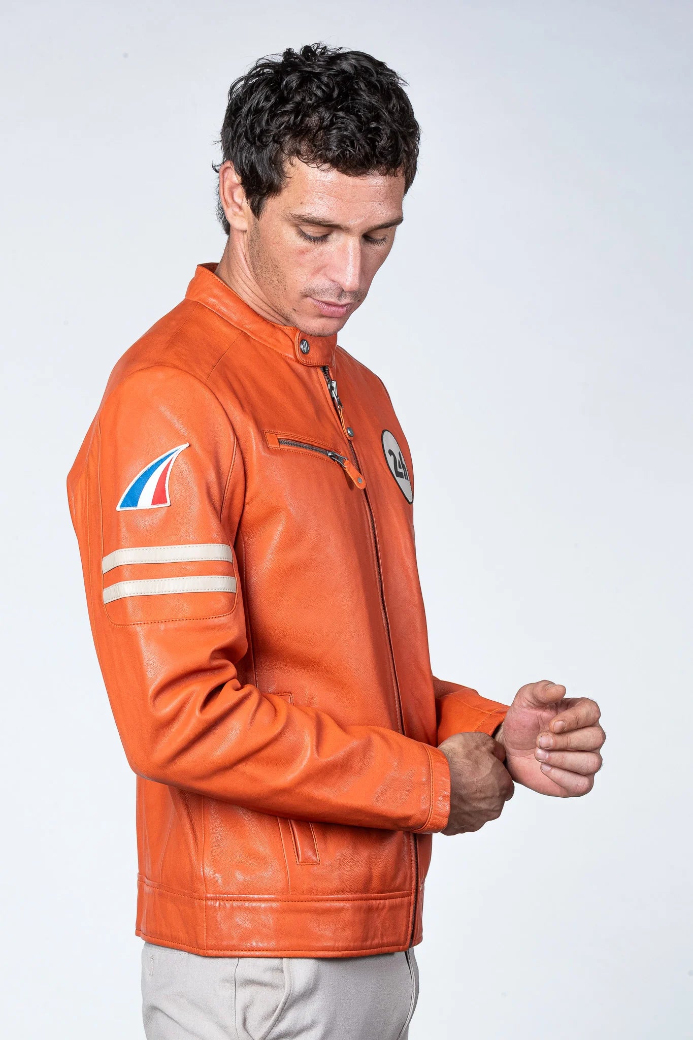 Blouson en cuir 24H Le Mans Erwan orange Homme