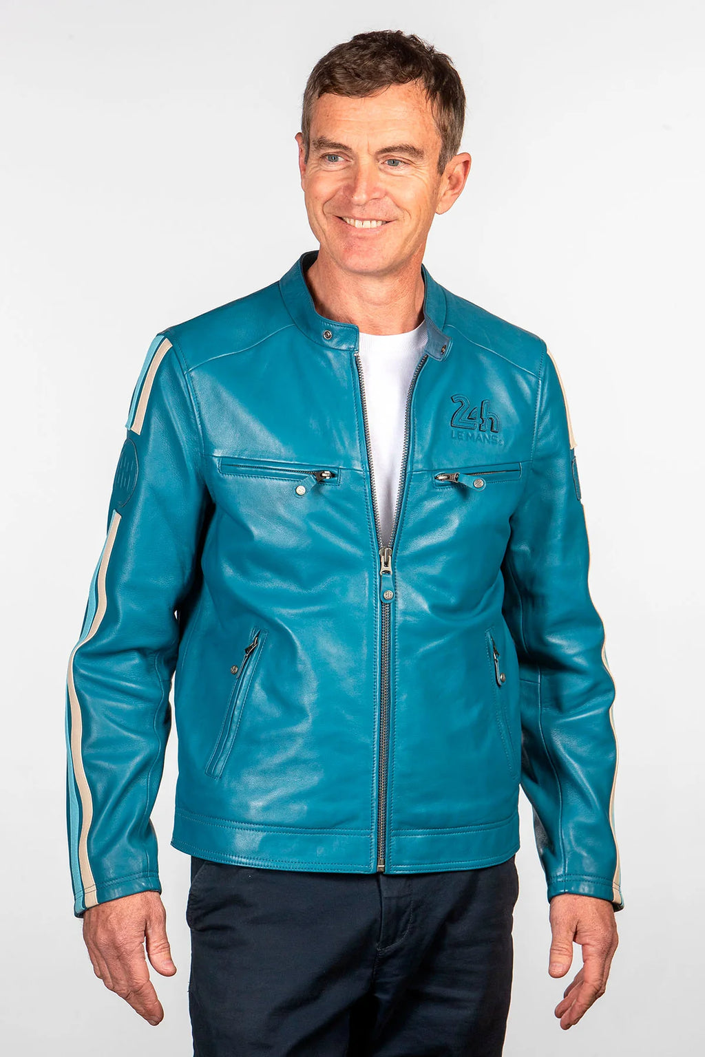 Blouson en cuir 24H Le Mans Hans bleu mallard Homme