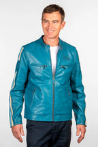 Blouson en cuir 24H Le Mans Hans bleu mallard Homme