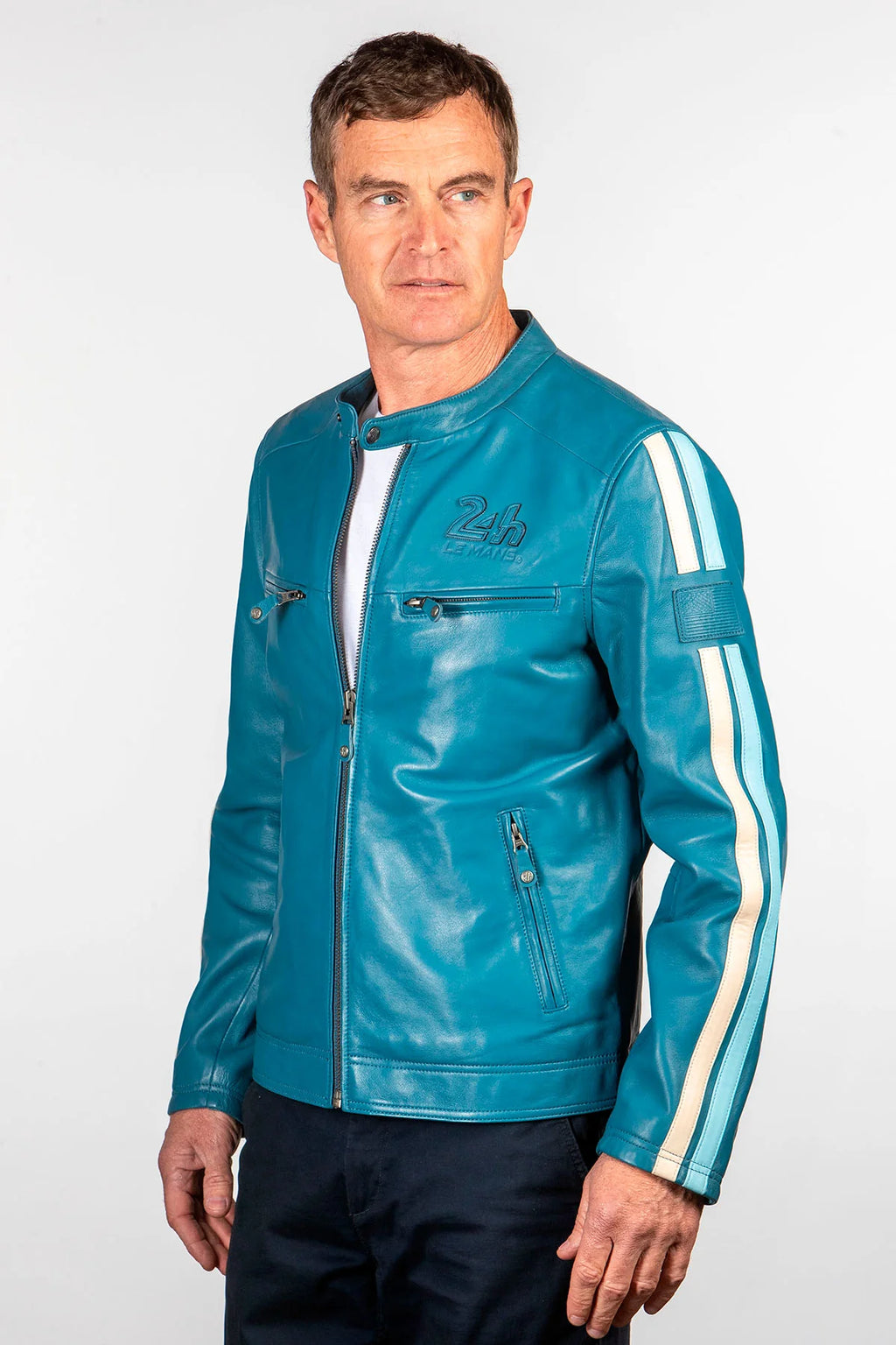 Blouson en cuir 24H Le Mans Hans bleu mallard Homme