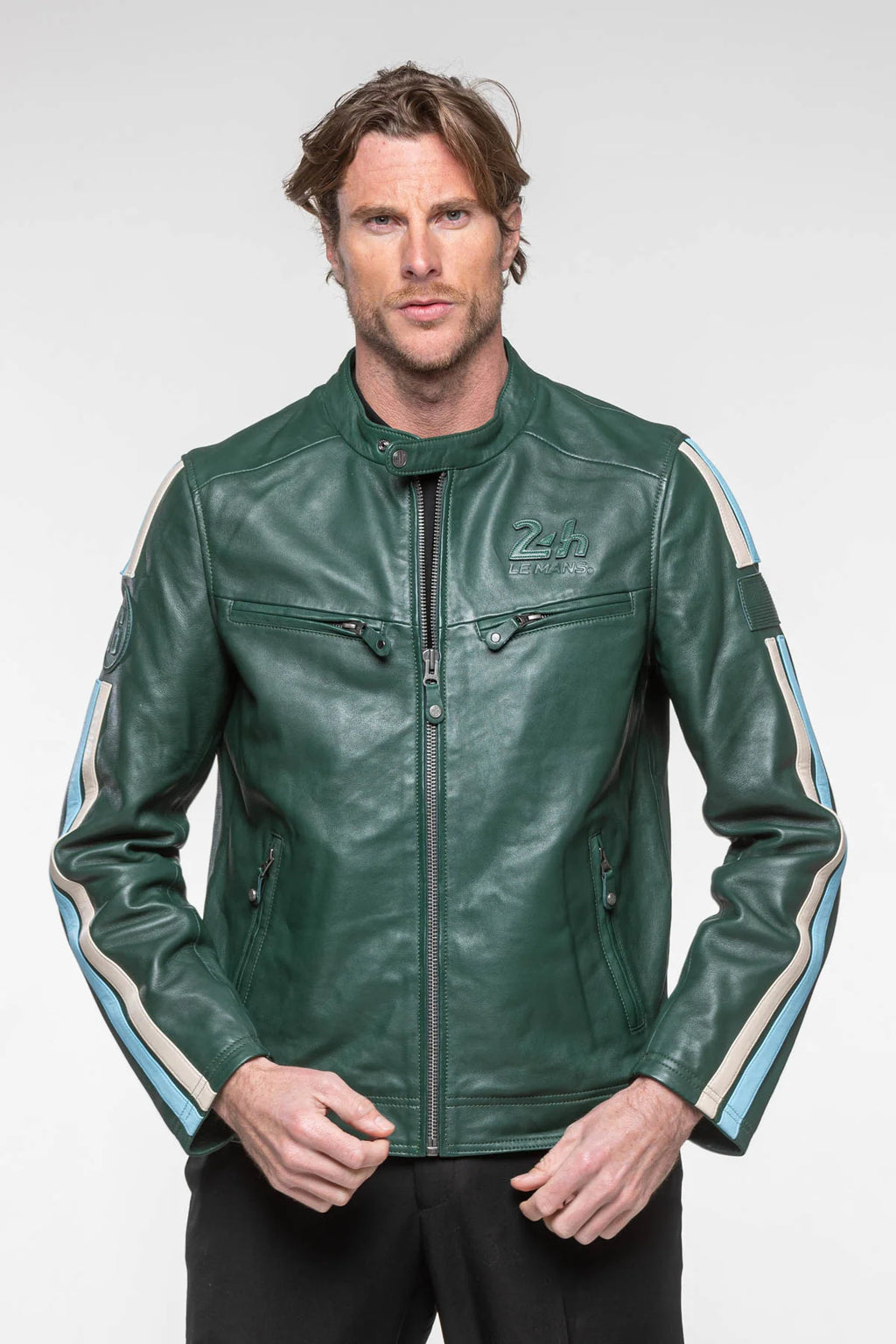 Blouson en cuir 24H Le Mans Hans vert vintage Homme