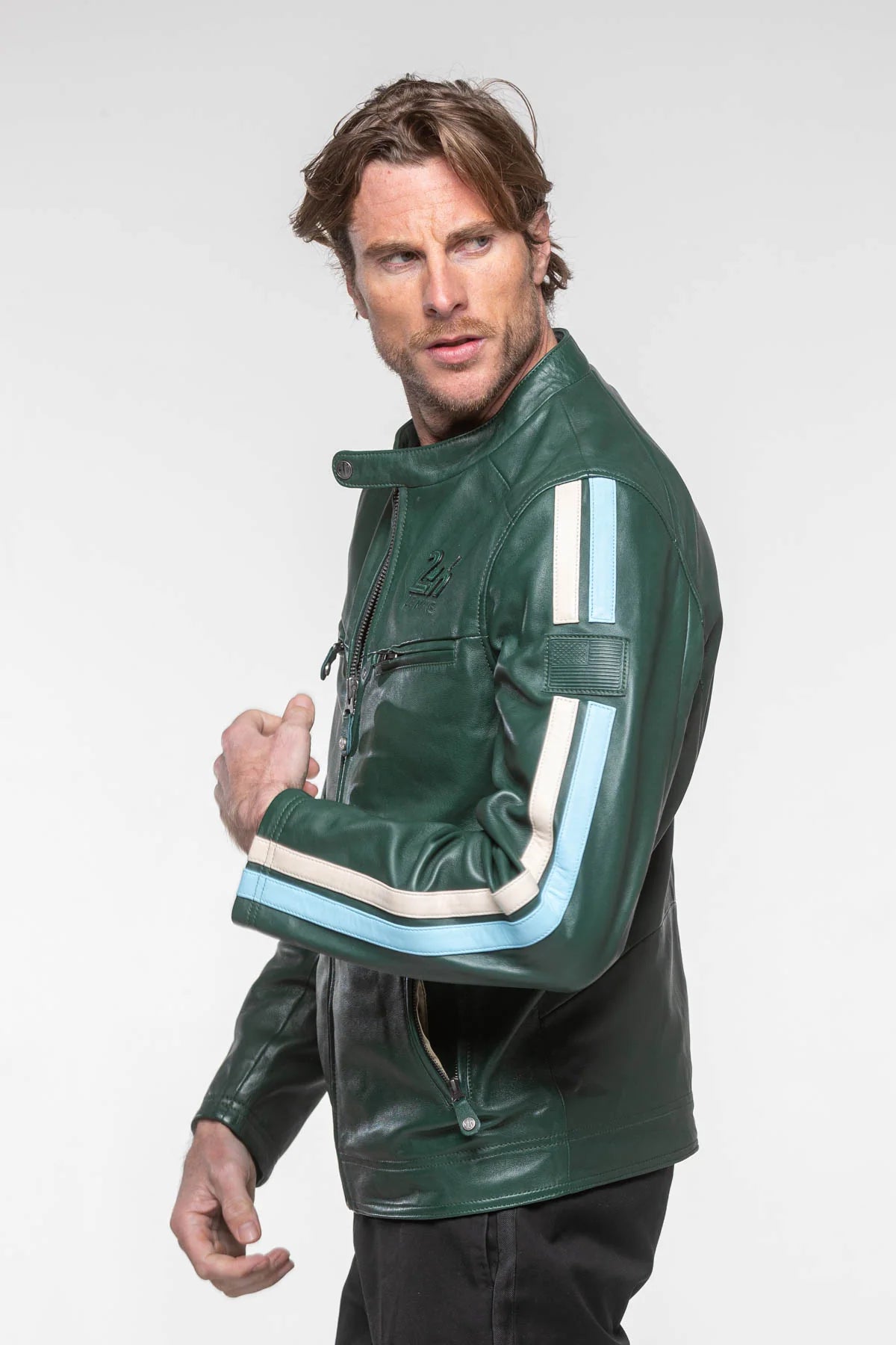 Blouson en cuir 24H Le Mans Hans vert vintage Homme