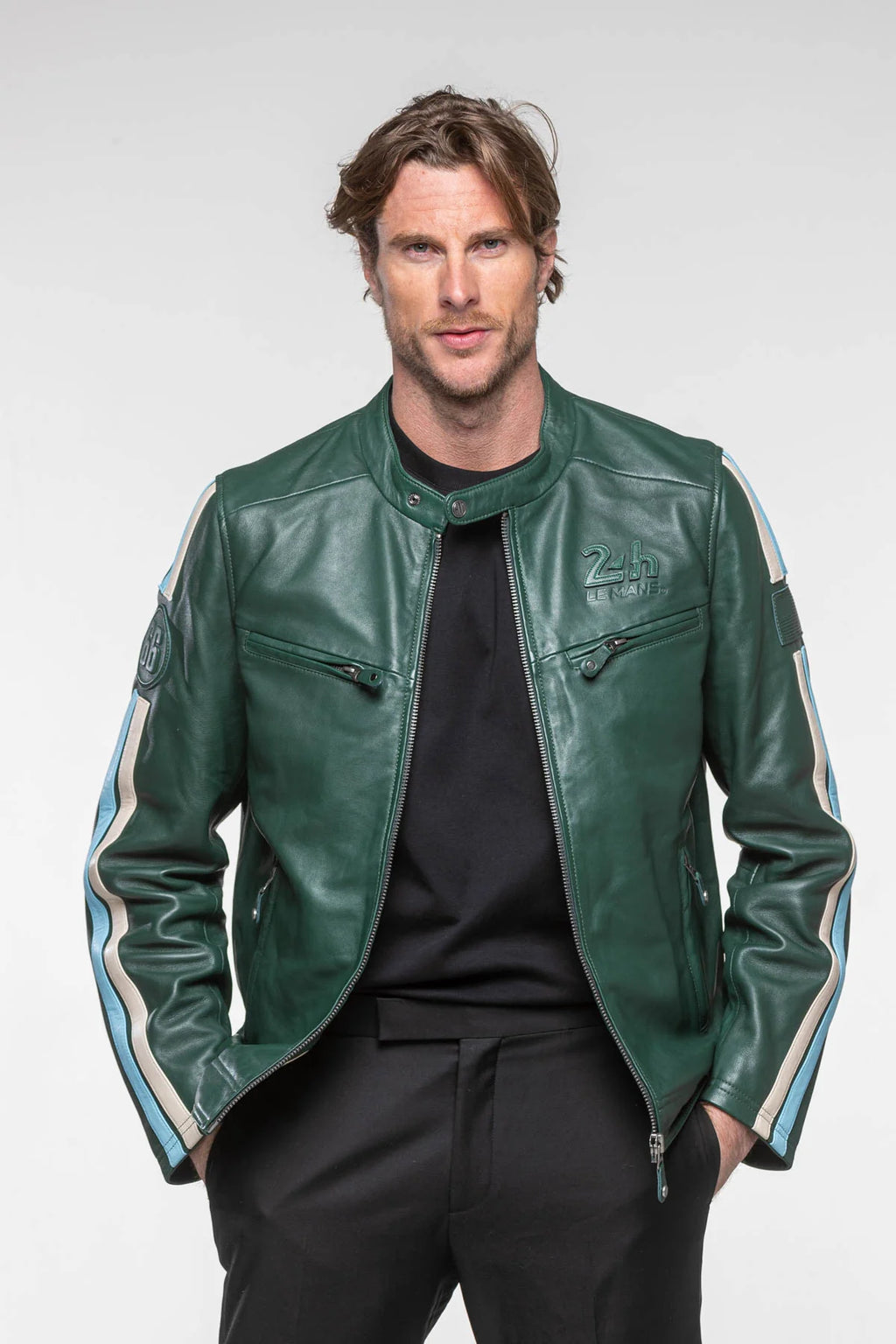 Blouson en cuir 24H Le Mans Hans vert vintage Homme