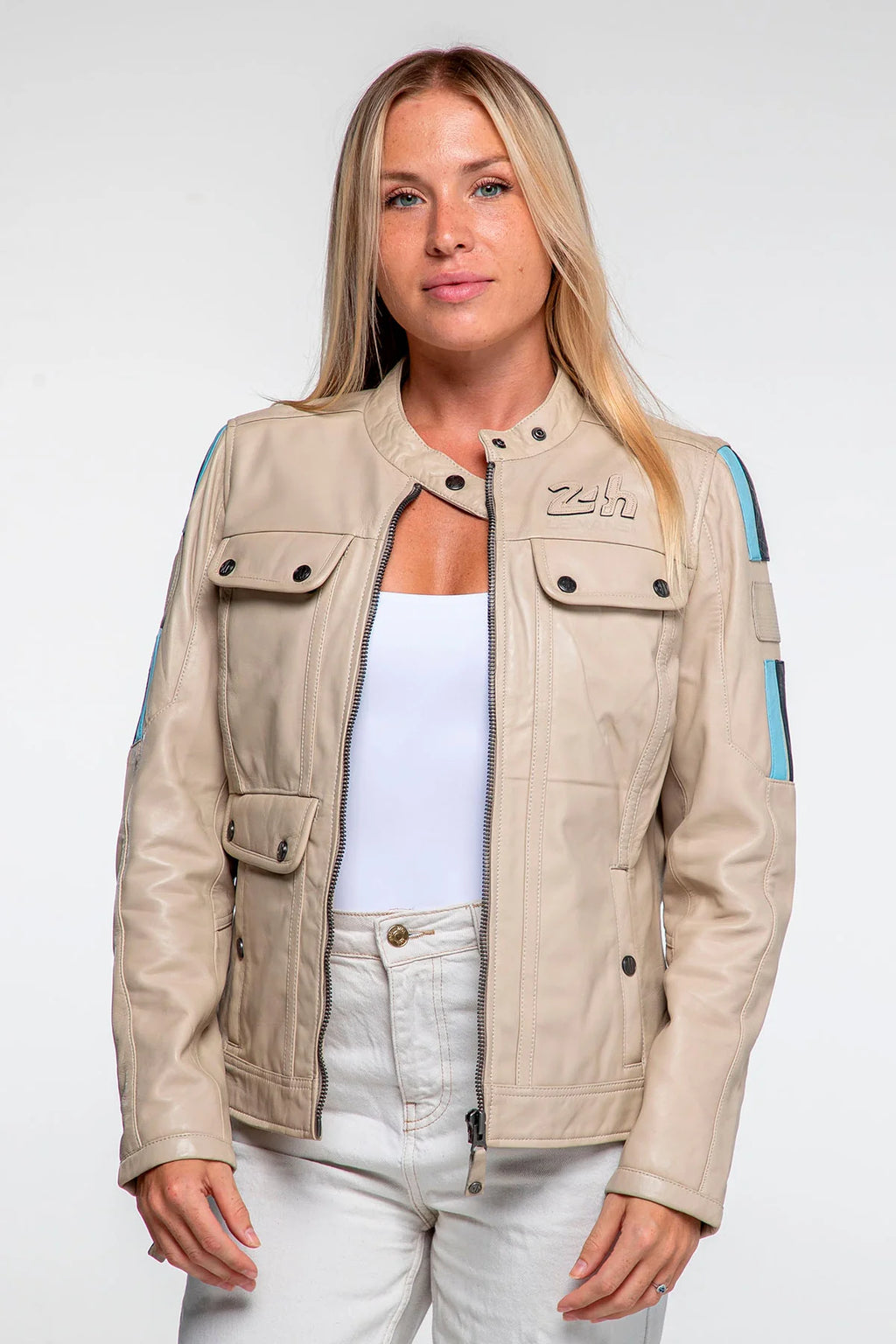 Blouson en cuir 24H Le Mans Hill écru Femme