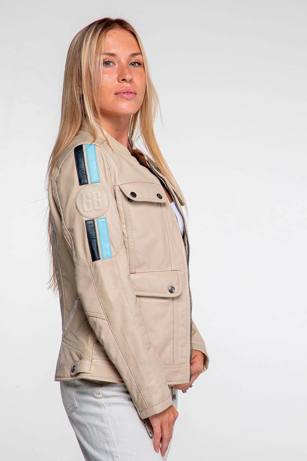 Blouson en cuir 24H Le Mans Hill écru Femme