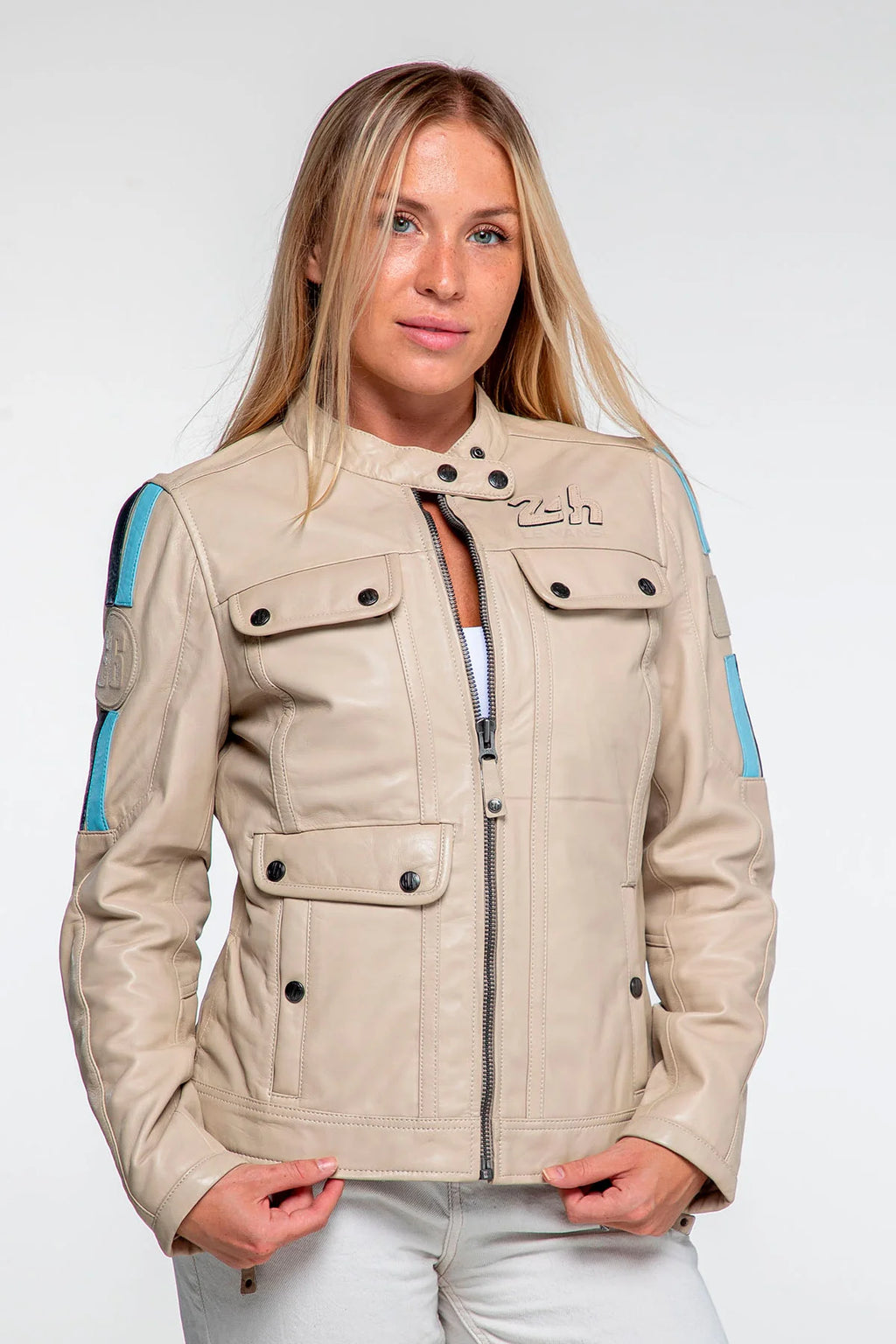 Blouson en cuir 24H Le Mans Hill écru Femme