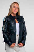 Blouson en cuir 24H Le Mans Hill bleu marine Femme