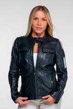 Blouson en cuir 24H Le Mans Hill bleu marine Femme
