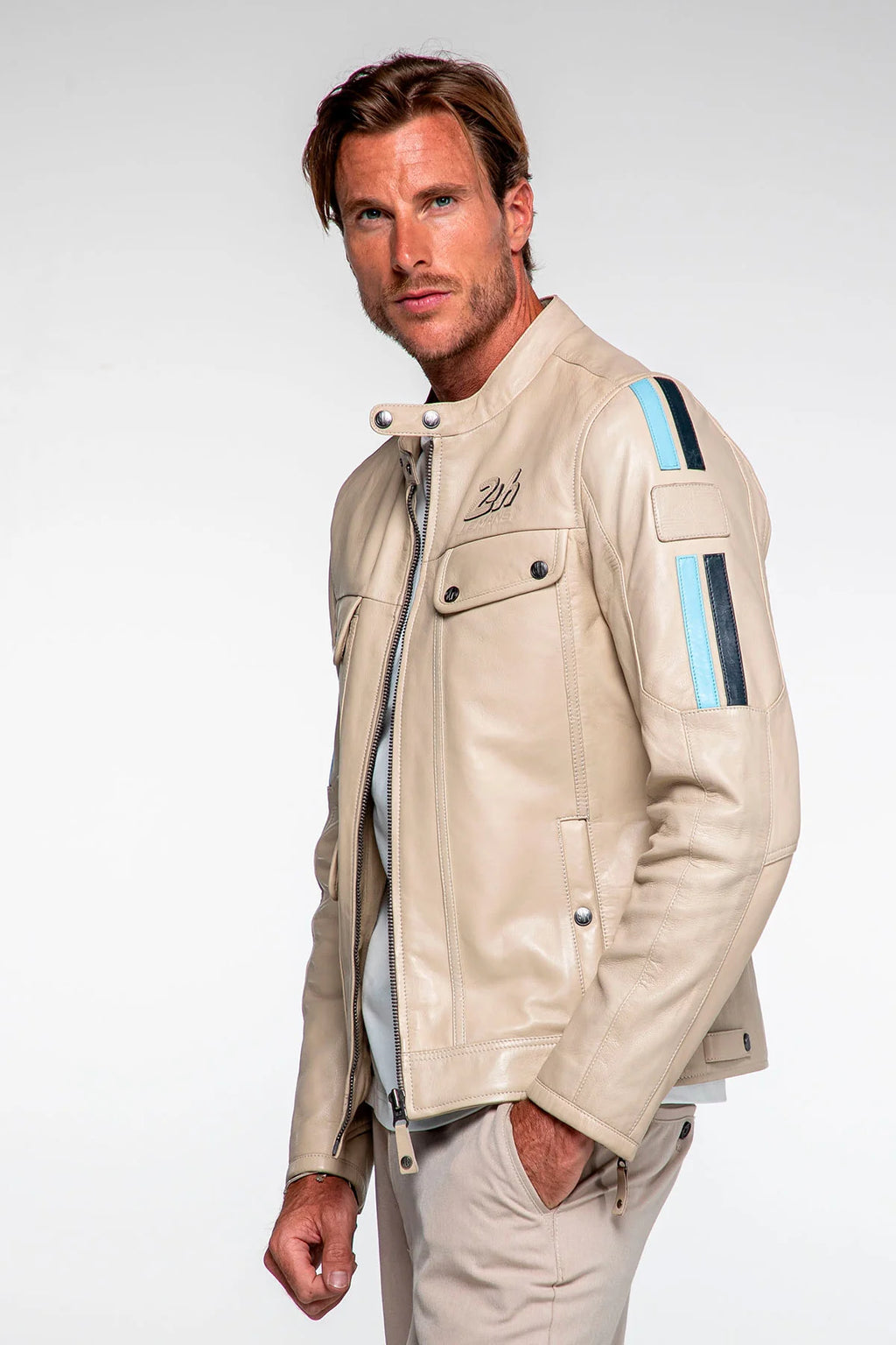 Blouson en cuir 24H Le Mans Lagache écru Homme
