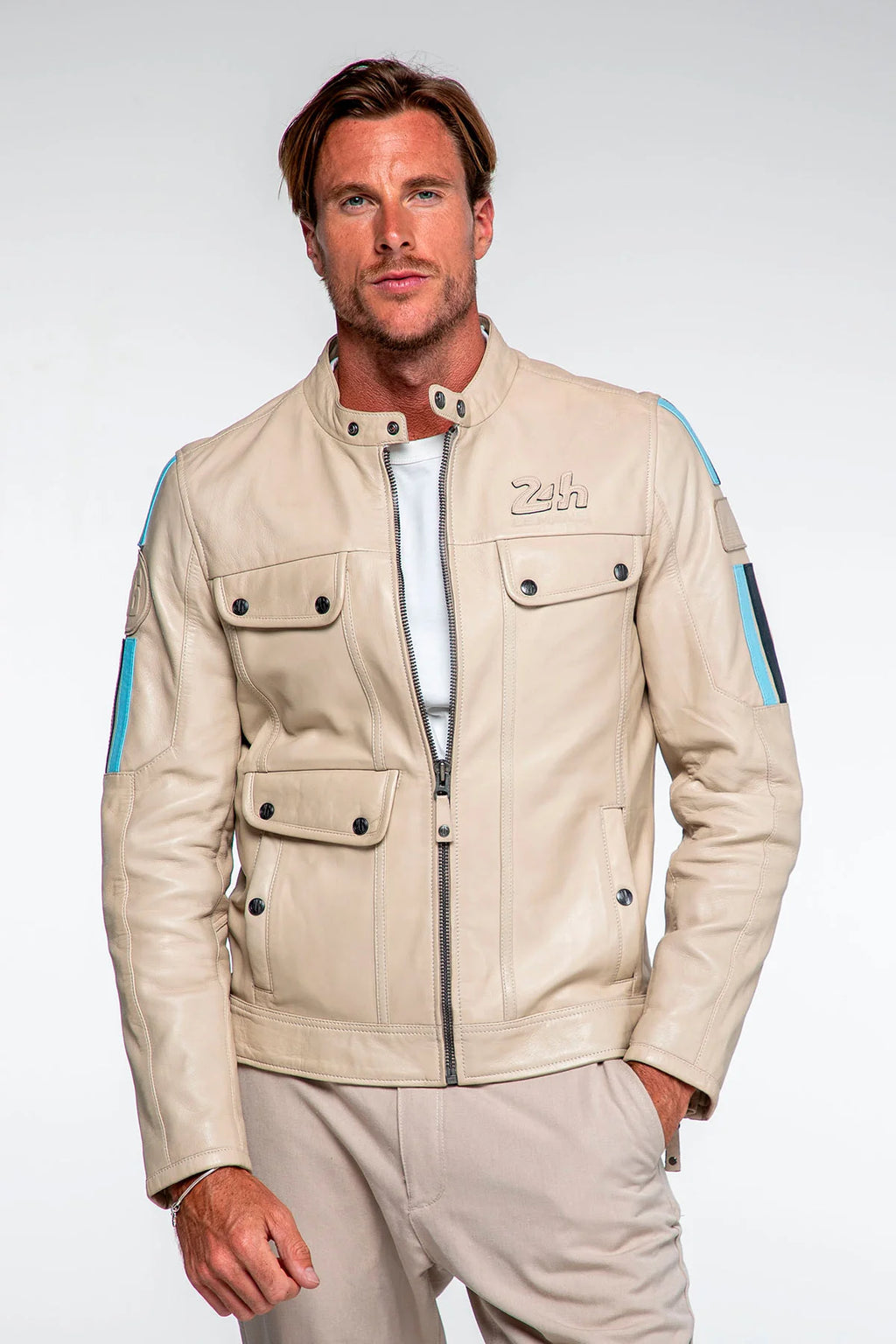 Blouson en cuir 24H Le Mans Lagache écru Homme