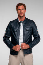 Blouson en cuir 24H Le Mans Lagache Bleu marine Homme
