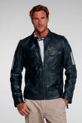 Blouson en cuir 24H Le Mans Lagache Bleu marine Homme