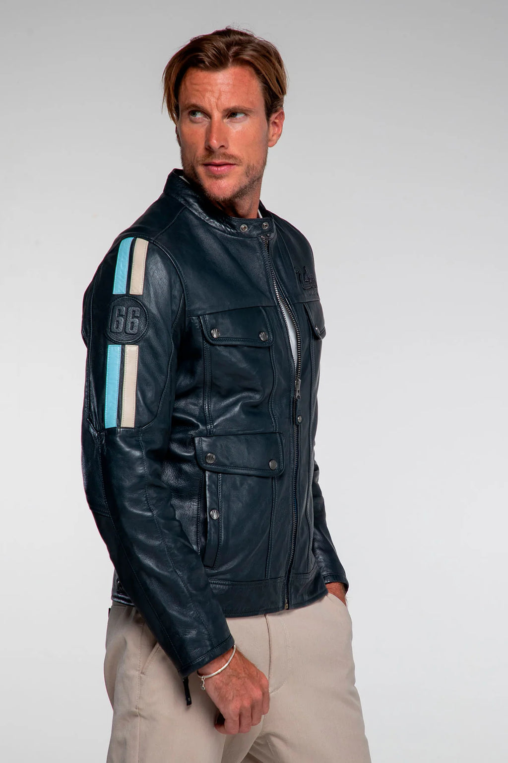 Blouson en cuir 24H Le Mans Lagache Bleu marine Homme