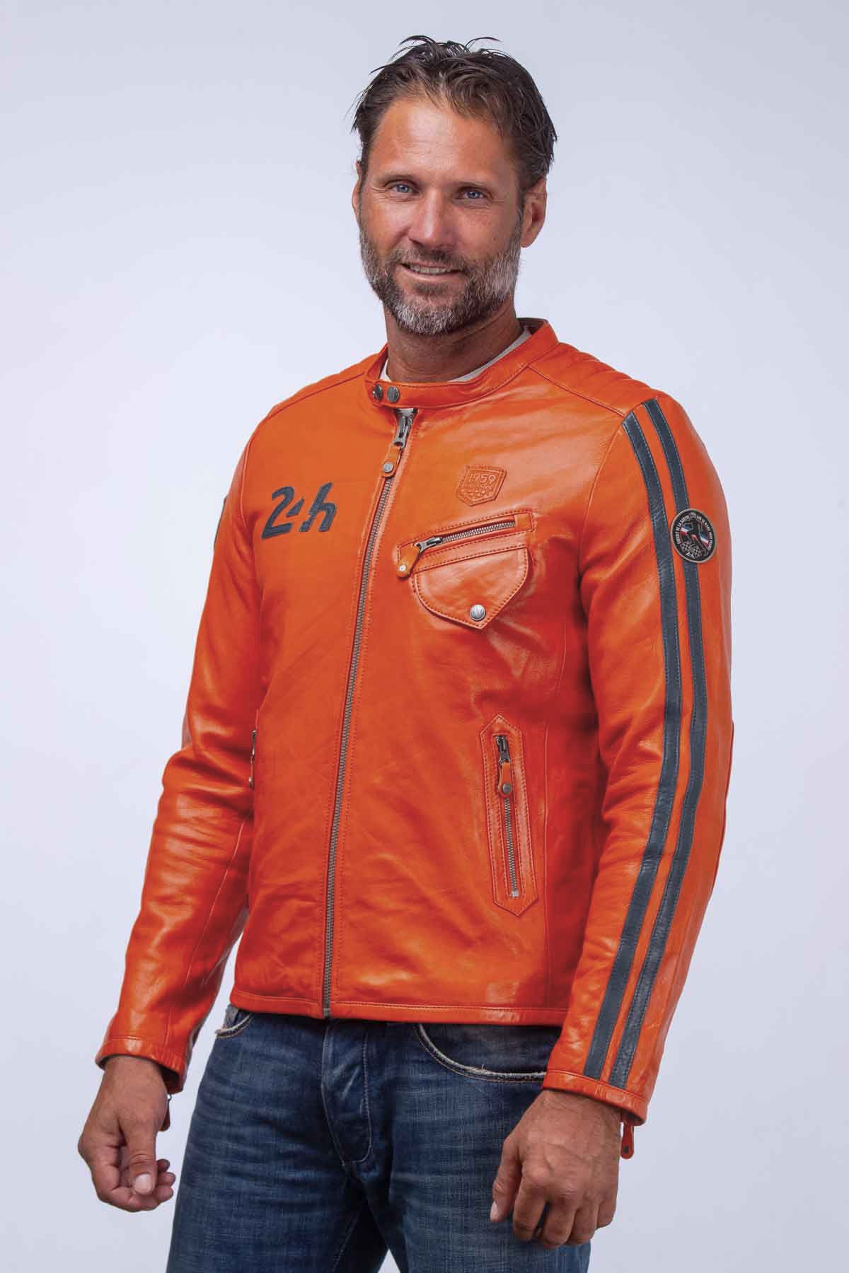 Blouson en cuir 24H Le Mans Marne 4 orange Homme