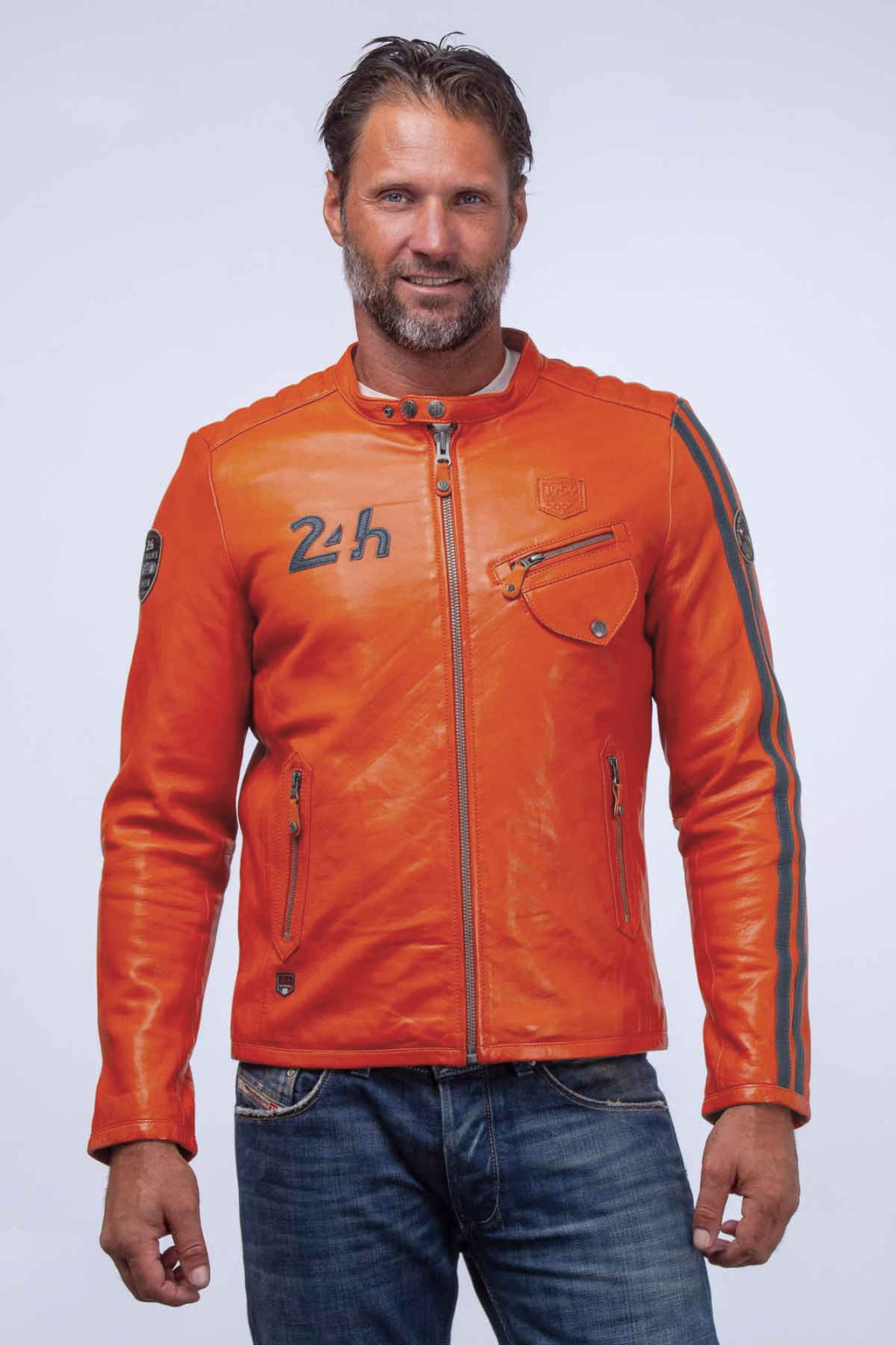 Blouson en cuir 24H Le Mans Marne 4 orange Homme