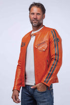 Blouson en cuir 24H Le Mans Marne 4 orange Homme