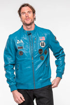 Blouson en cuir 24H Le Mans Pierre bleu mallard 2 Homme