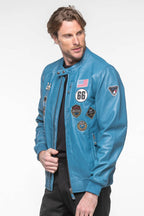 Blouson en cuir 24H Le Mans Pierre bleu mallard Homme