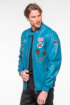 Blouson en cuir 24H Le Mans Pierre bleu mallard 2 Homme