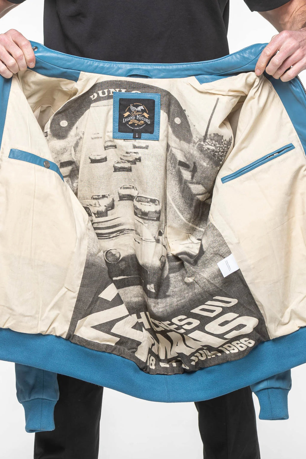 Blouson en cuir 24H Le Mans Pierre bleu mallard Homme