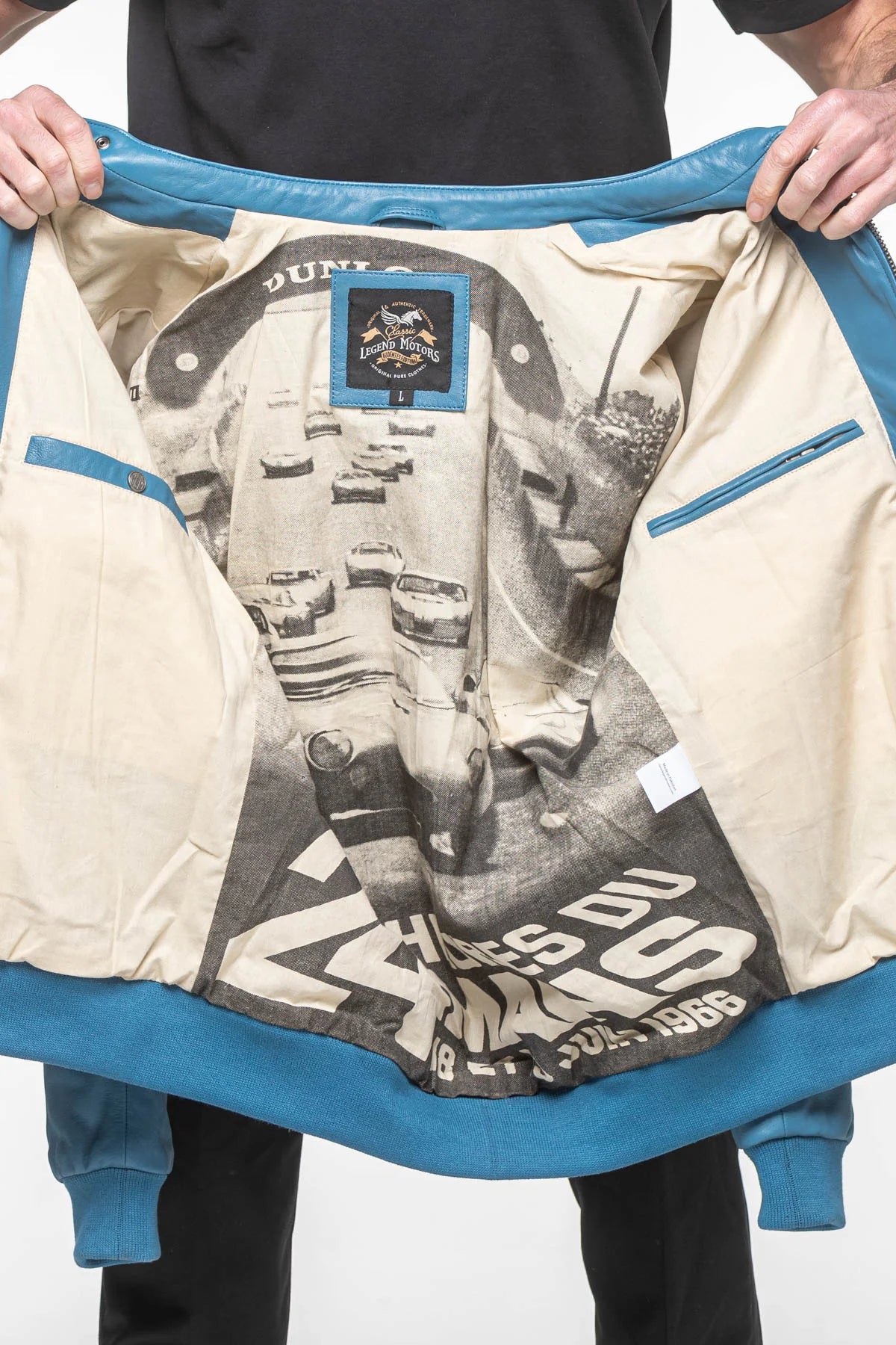 Blouson en cuir 24H Le Mans Pierre bleu mallard Homme