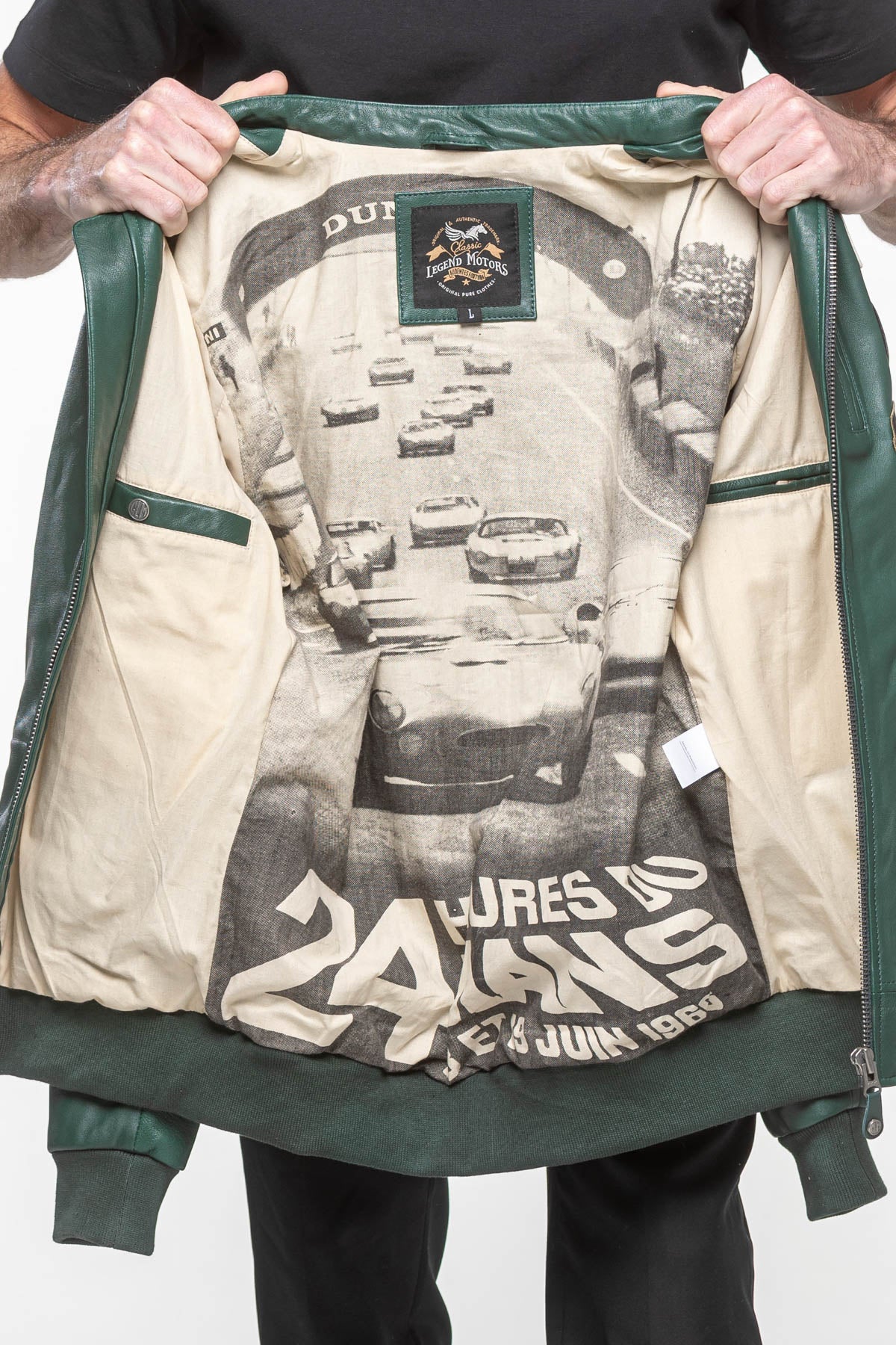Blouson en cuir 24H Le Mans Hans vert vintage Homme