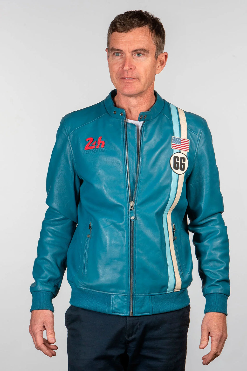 Blouson en cuir 24H Le Mans Richard bleu mallard Homme
