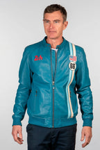 Blouson en cuir 24H Le Mans Richard bleu mallard Homme