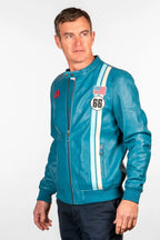 Blouson en cuir 24H Le Mans Richard bleu mallard Homme