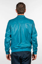 Blouson en cuir 24H Le Mans Richard bleu mallard Homme