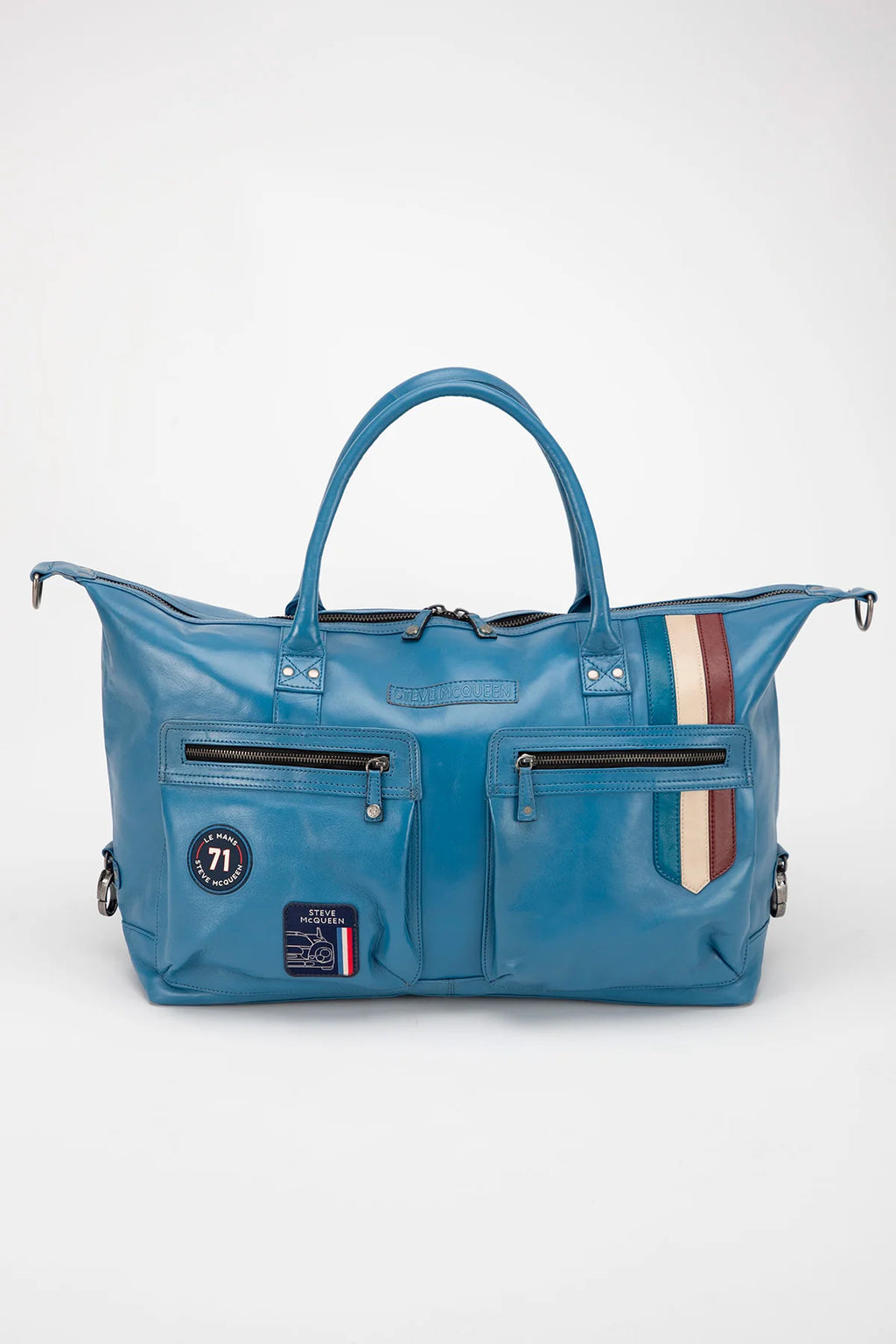 Sac de voyage en cuir Steve McQueen x Le Mans Seattle 48h bleu capitaine Homme