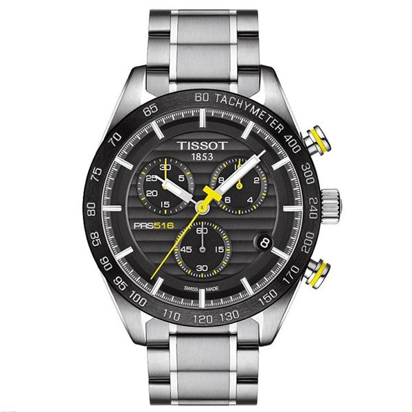 Montre Tissot SuperSport PRS 516 Chrono Bracelet Acier Aiguilles Jaune 100.417.16.051.00