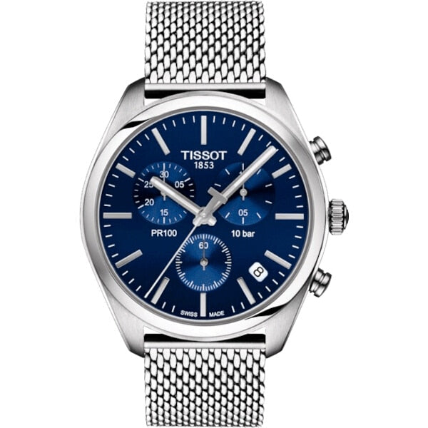 Montre Tissot T-Classic Pr 100 Chronograph Bracelet en Maille Milanaise Acier Argent 101.417.11.041.00