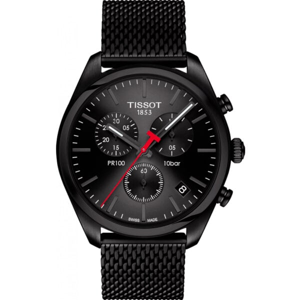 Montre Tissot PR100 Chronograph Bracelet en Maille Milanaise Acier Noir 101.417.33.051.00