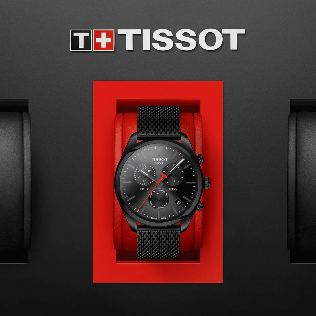 Montre Tissot PR100 Chronograph Bracelet en Maille Milanaise Acier Noir 101.417.33.051.00