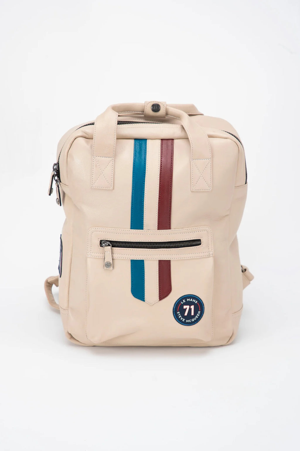 Sac à dos en cuir Steve McQueen x Le Mans Texas Backpack écru