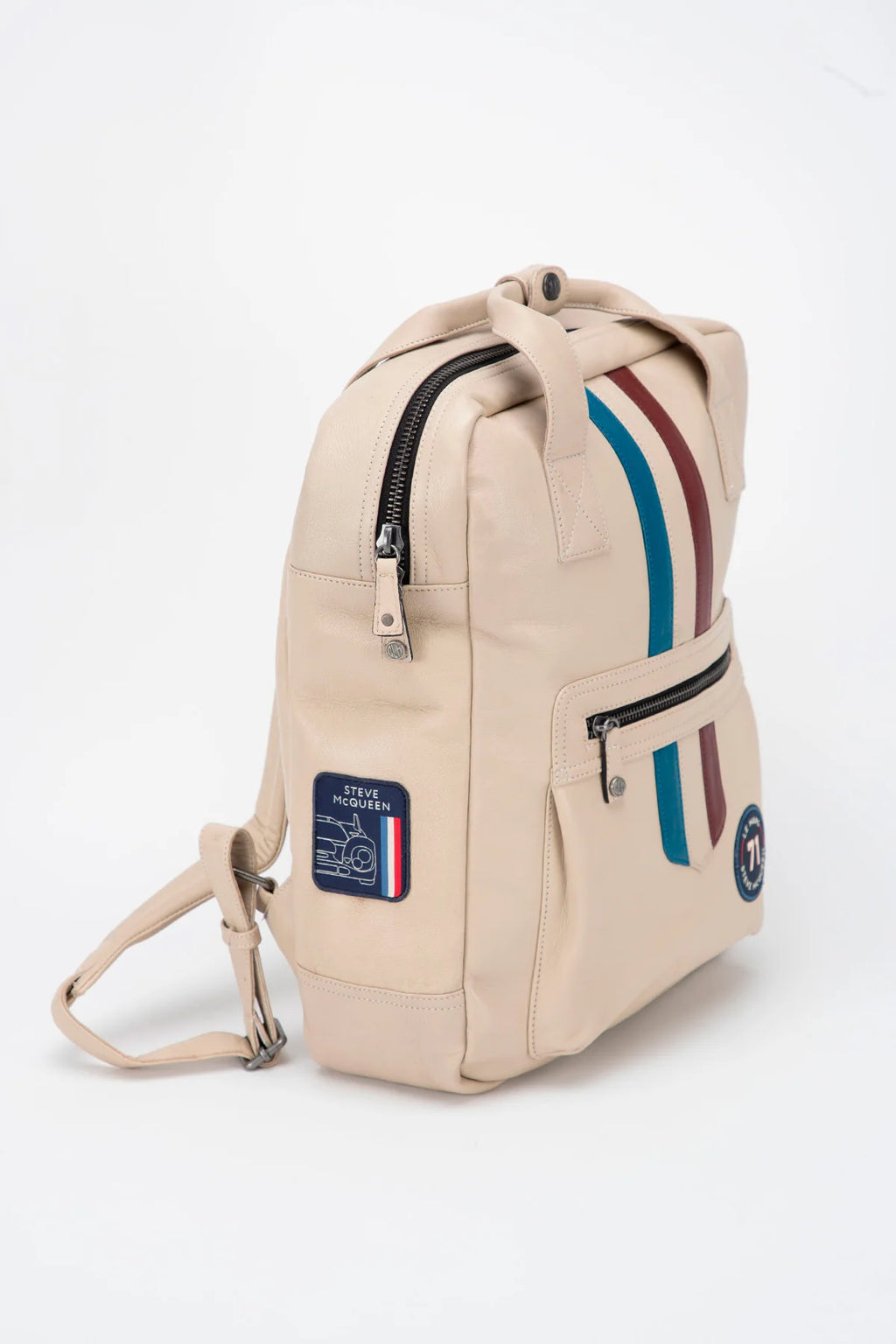 Sac à dos en cuir Steve McQueen x Le Mans Texas Backpack écru