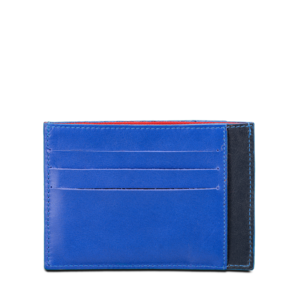 Porte-cartes identité en cuir upcyclé bleu klein et marine