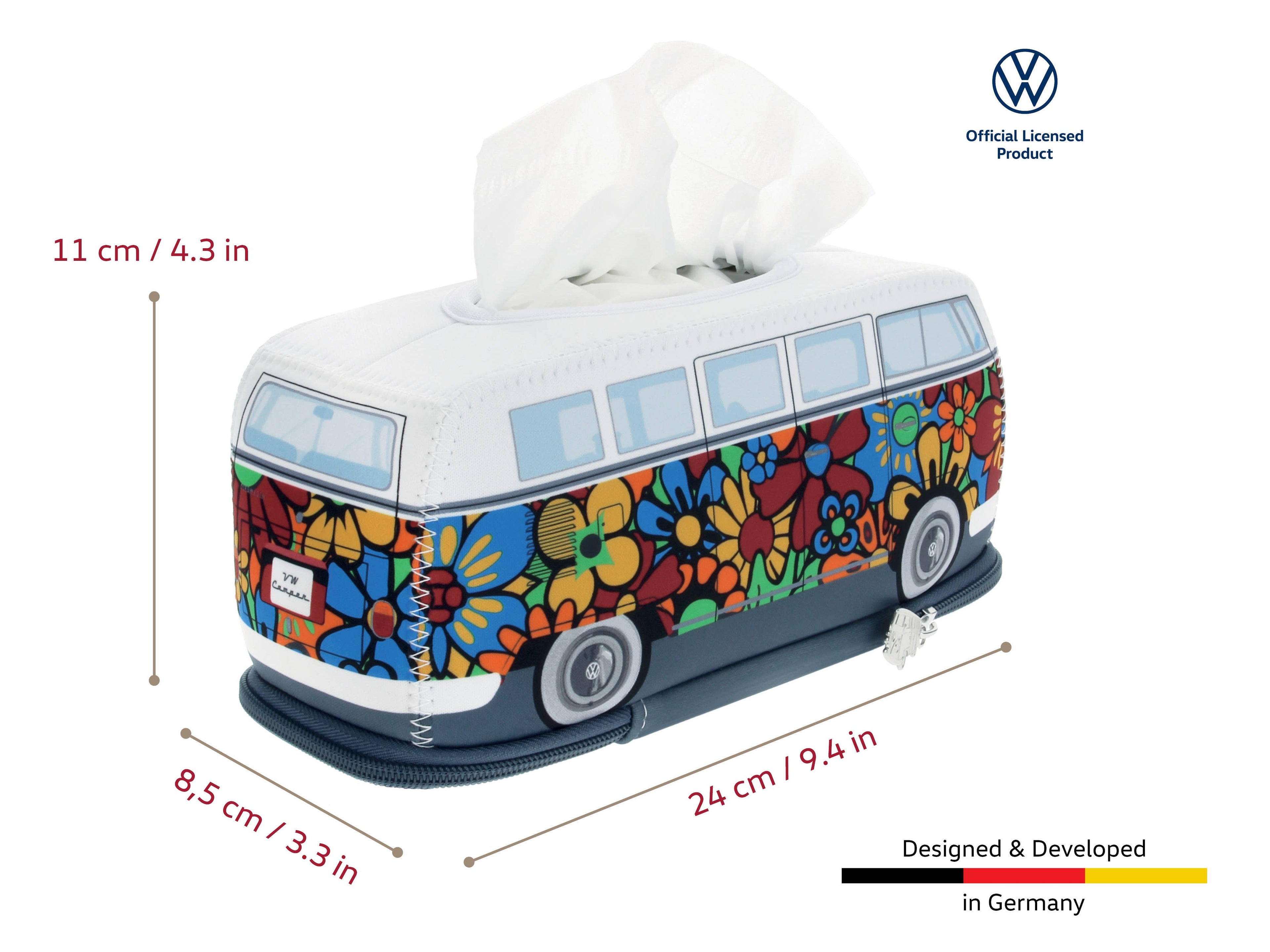 Distributeur de mouchoirs en forme de VW T1 Bus - Motif fleurs