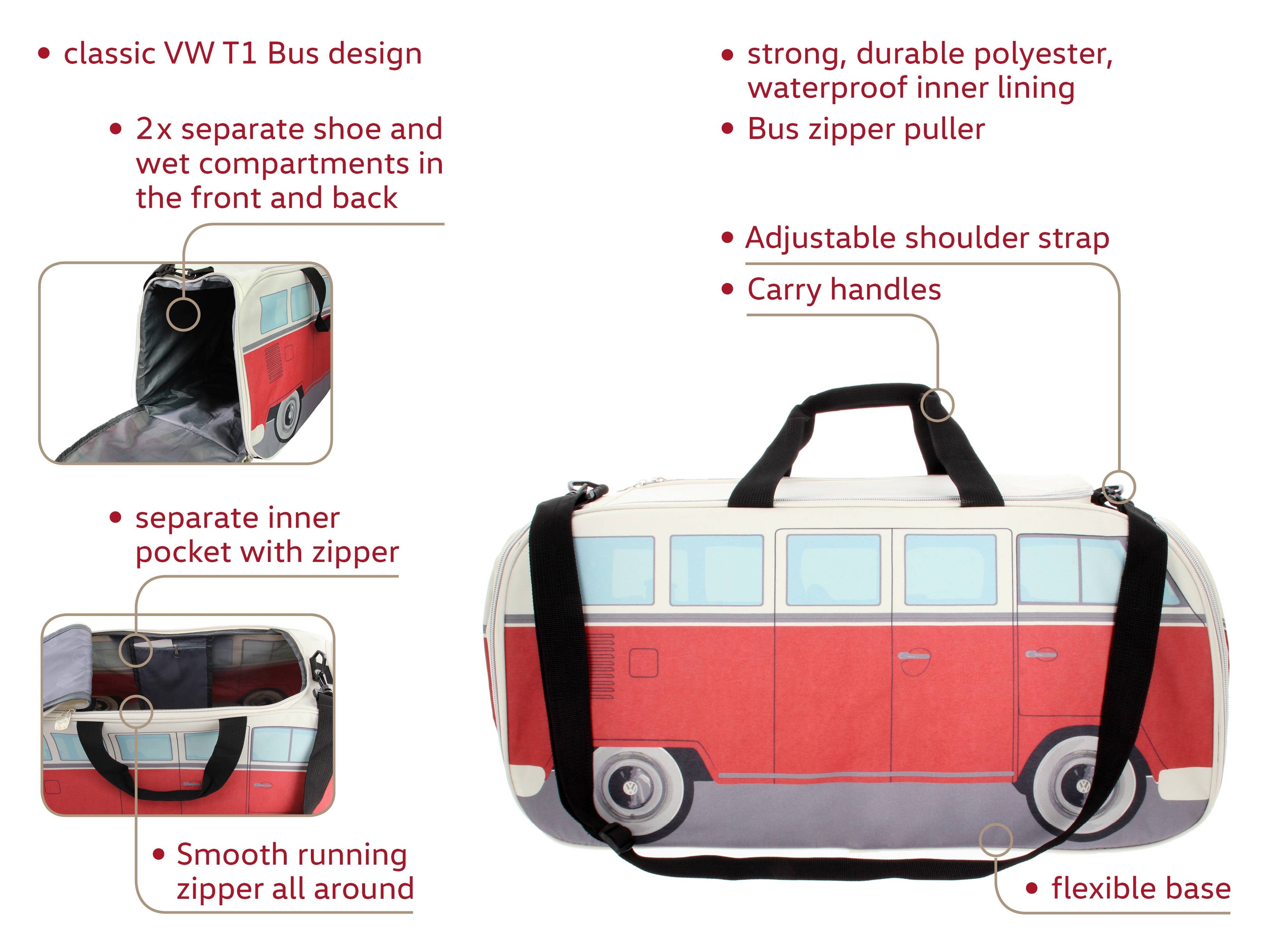 Sac de sport, yoga et weekender VW Bus Sport - RD/BG (L)