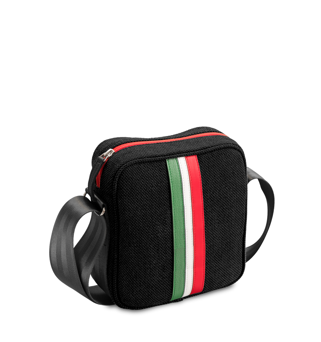 Besace bandoulière homme e2r en tissu noir et cuir upcyclés