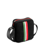 Besace bandoulière homme e2r en tissu noir et cuir upcyclés