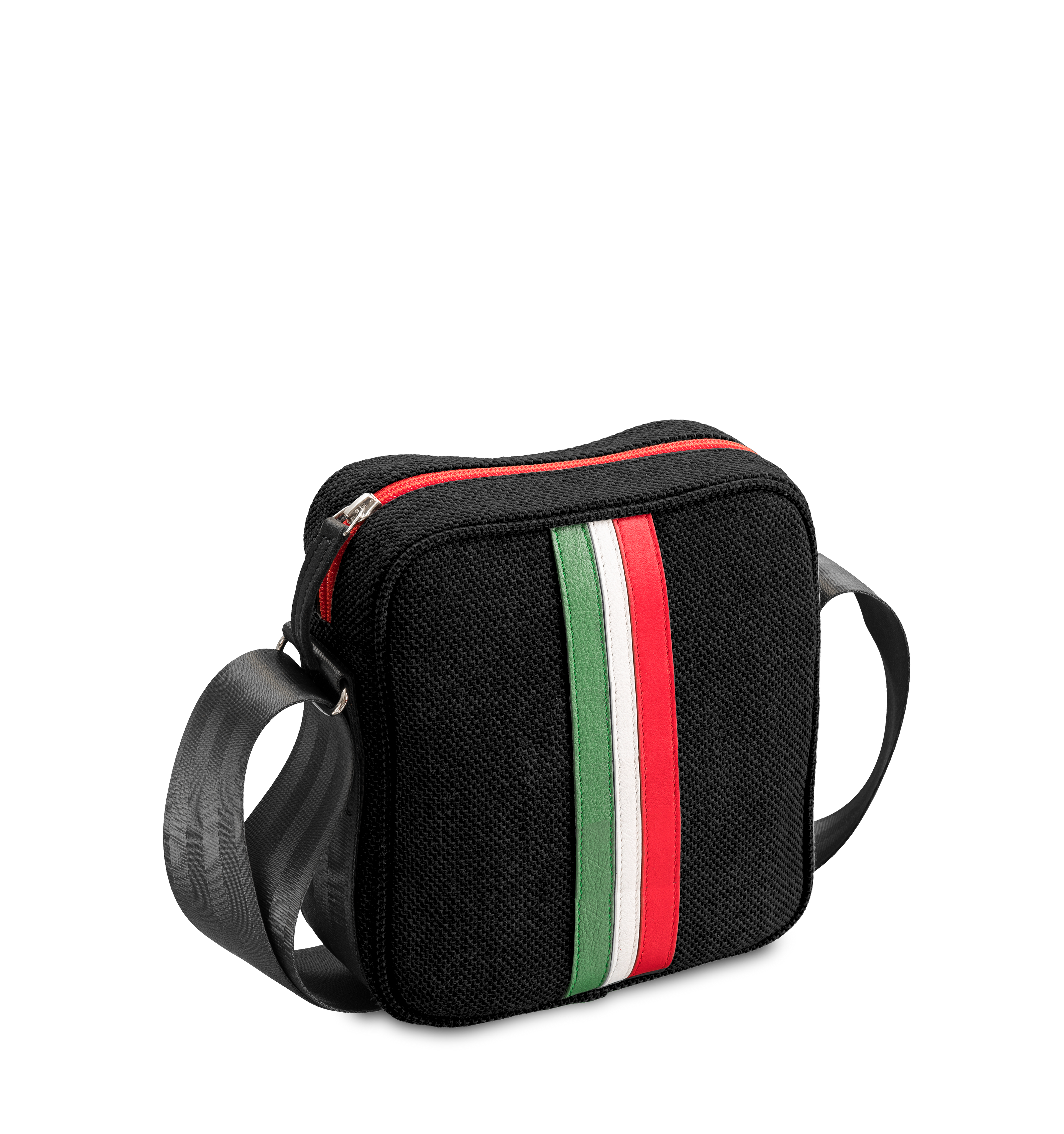 Besace bandoulière homme e2r en tissu noir et cuir upcyclés
